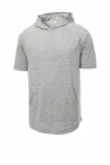 Sport-Tek PosiCharge Tri-Blend Wicking Short Sleeve Hoodie. ST404 Light Grey Heather