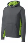 Sport-Tek Youth Sport-Wick CamoHex Fleece Colorblock Hooded Pullover. YST239 Dark Smoke Grey/ Lime Shock