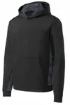 Sport-Tek Youth Sport-Wick CamoHex Fleece Colorblock Hooded Pullover. YST239 Black/ Dark Smoke Grey