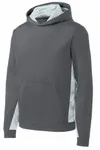 Sport-Tek Youth Sport-Wick CamoHex Fleece Colorblock Hooded Pullover. YST239 Dark Smoke Grey/ White