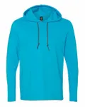 Softstyle® Lightweight Hooded Long Sleeve T-Shirt Caribbean Blue/ Dark Grey