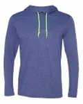 Softstyle® Lightweight Hooded Long Sleeve T-Shirt Heather Blue/ Neon Yellow