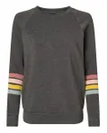 Women's Striped Sleeves Crewneck Sweatshirt Charcoal