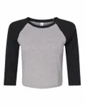 Ladies' Micro Ribbed Three-Quarter Raglan Baby T-Shirt Athletic Heather/ Black