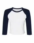 Ladies' Micro Ribbed Three-Quarter Raglan Baby T-Shirt White/ Navy