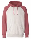 J America Adult Vintage Heather Pullover Hooded Sweatshirt Oatmeal Heather/ Simply Red Heather