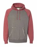 J America Adult Vintage Heather Pullover Hooded Sweatshirt Smoke Heather/ Simply Red Heather