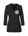 Devon & Jones Ladies' Perfect Fit Y-Placket Convertible Sleeve Knit Top BLACK
