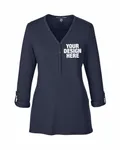Devon & Jones Ladies' Perfect Fit Y-Placket Convertible Sleeve Knit Top Navy