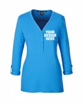 Devon & Jones Ladies' Perfect Fit Y-Placket Convertible Sleeve Knit Top FRENCH BLUE