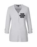 Devon & Jones Ladies' Perfect Fit Y-Placket Convertible Sleeve Knit Top GREY HEATHER