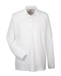 UltraClub Adult Cool & Dry Long-Sleeve MeshPiqu Polo WHITE