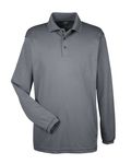 UltraClub Adult Cool & Dry Long-Sleeve MeshPiqu Polo Charcoal