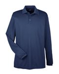 UltraClub Adult Cool & Dry Long-Sleeve MeshPiqu Polo Navy