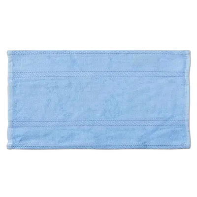 Light blue custom hand towel displayed on a neutral background, ideal for personalization with text or logo.