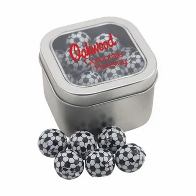 Window Tin with Chocolate Soccer Balls - SBF2700 - Custom Canvas Now