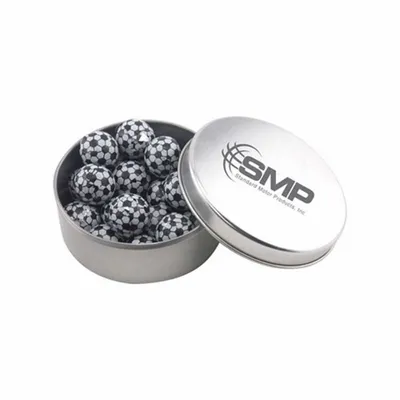 Round Tin with Chocolate Soccer Balls - SBF3000 - Custom Canvas Now