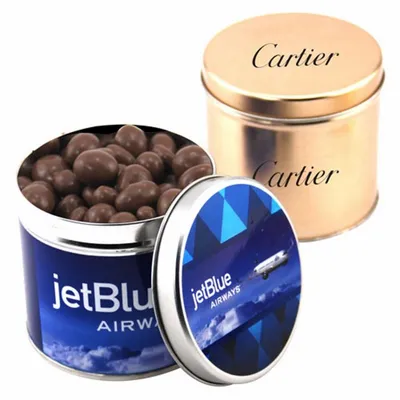Round Tin with Choc Covered Peanuts - Custom Canvas Now
