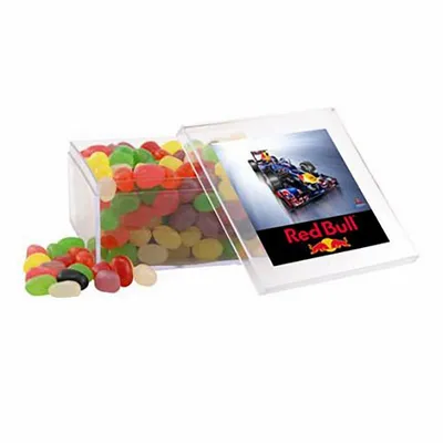 Large Square Acrylic Candy Box with Assorted Jelly Beans - Custom Canvas Now