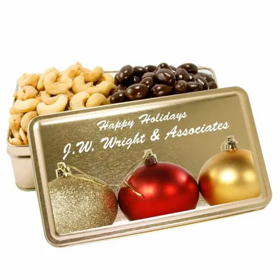 2-Share Tin - Salted Cashews/Dark Chocolate Almonds - Custom Canvas Now