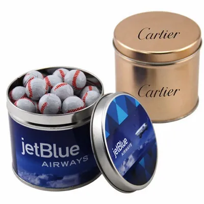 Round Tin with Chocolate Baseballs - SBF4100 - Custom Canvas Now