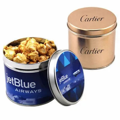 Round Tin with Caramel Popcorn - Custom Canvas Now
