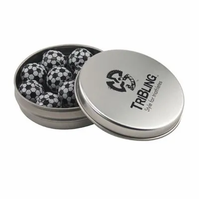 Round Tin with Chocolate Soccer Balls - SBF2900 - Custom Canvas Now