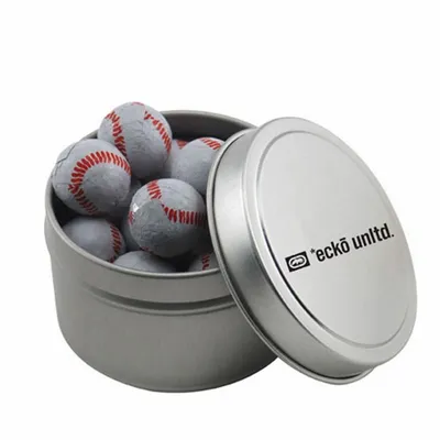 Round Tin with Chocolate Baseballs - SBF3100 - Custom Canvas Now