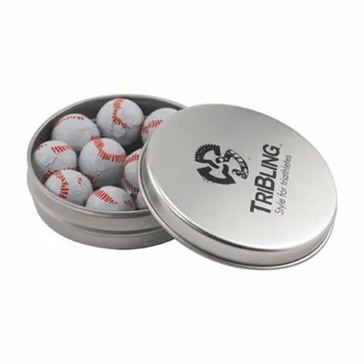 Round Tin with Chocolate Baseballs - SBF2900 - Custom Canvas Now