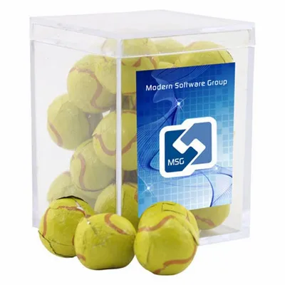 Acrylic Box with Chocolate Tennis Balls - Small - Custom Canvas Now