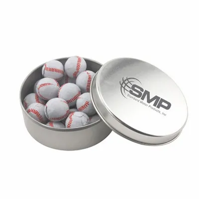 Round Tin with Chocolate Baseballs - SBF3000 - Custom Canvas Now