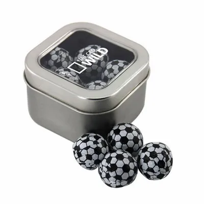 Window Tin with Chocolate Soccer Balls - SBF2500 - Custom Canvas Now