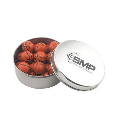 Round Tin with Chocolate Basketballs - SBF3000 - Custom Canvas Now
