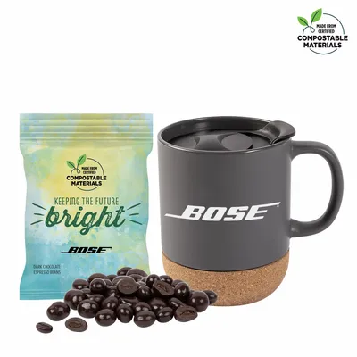 Cork Bottom Mug w/ Compostable Bag of Dark Chocolate Espresso Beans - Custom Canvas Now