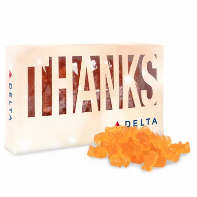 Thanks Die Cut Box with Champagne Gummy Bears - Custom Canvas Now