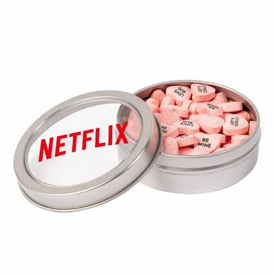 Small Top View Tin - Imprinted Conversation Hearts - Custom Canvas Now