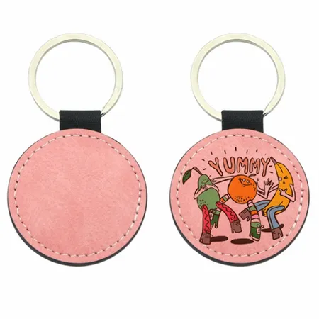 Full-Color Circle Leather Keychain