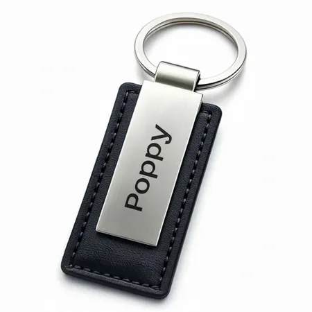 Rectangle Leather & Metal Keychain