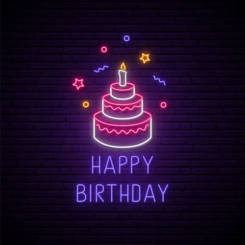Happy Birthday with Cake Neon Sign - Custom Canvas Now
