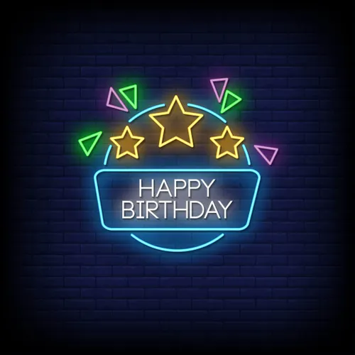 Star & Angles Happy Birthday Neon Sign - Custom Canvas Now