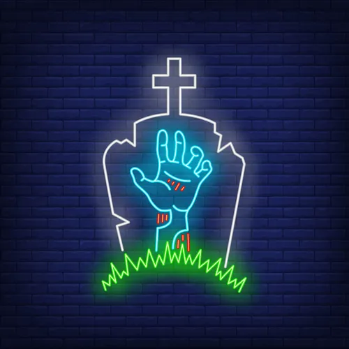 Gravestone Zombie Hand Neon Sign - Custom Canvas Now