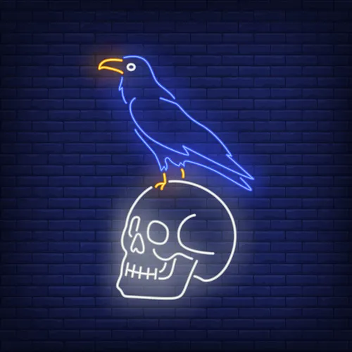 Crow Sitting Human Skull Neon Sign - Custom Canvas Now