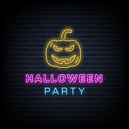 Halloween Party Neon Sign with Pumpkin - Custom Canvas Now
