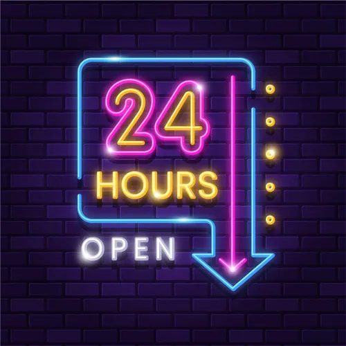 24 Hours Open Neon Sign - Custom Canvas Now
