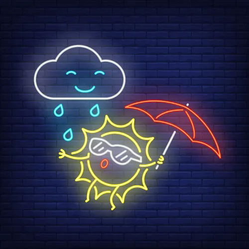 Cartoon Sun With Umbrella Rain Neon Sign - Custom Canvas Now