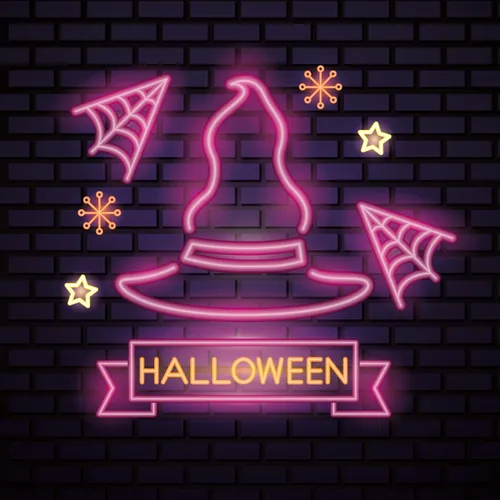 Pink Witch Hat Halloween Neon Sign - Custom Canvas Now