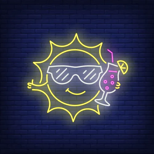 Cartoon Sun Drinking Cocktail Neon Sign - Custom Canvas Now