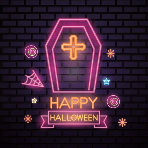 Pink Halloween Coffin Cross Neon Sign - Custom Canvas Now