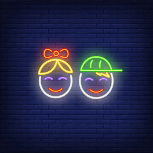 Smiling Girl Boy Faces Neon Sign - Custom Canvas Now