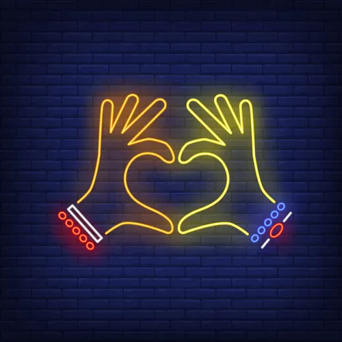 Woman Hands Heart Gesture Neon Sign - Custom Canvas Now